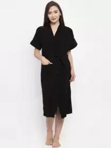 Women Solid Bathmusic Bath Robe
