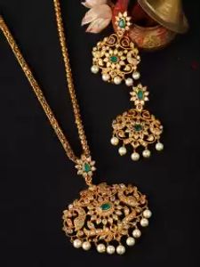 Women CZ Temple Jewellery Set