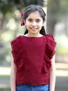 Girls Self Design Ruffles Top
