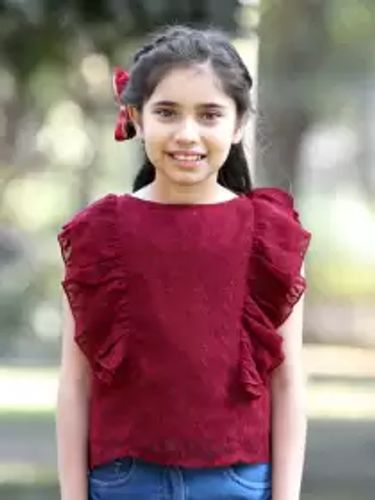 Girls Self Design Ruffles Top